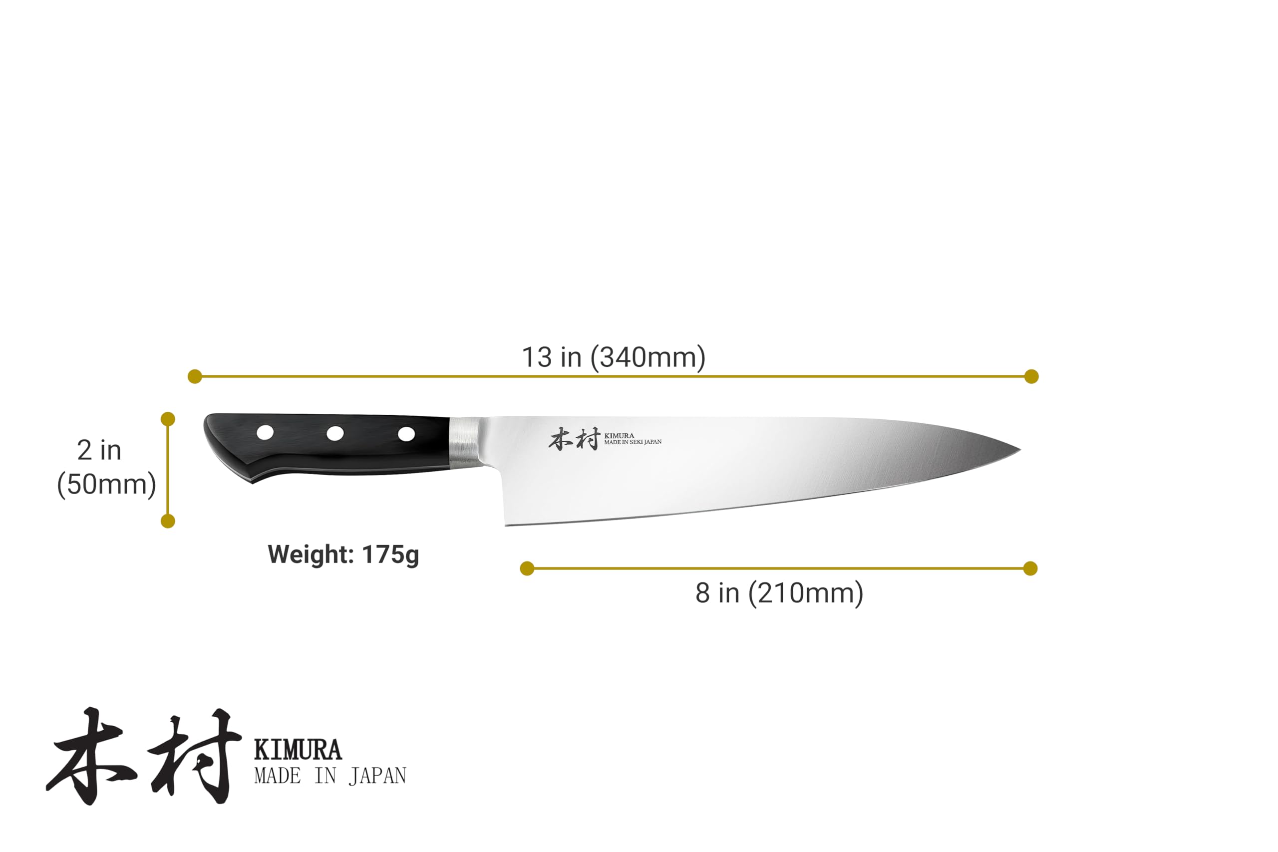 Kimura high carbon molybdenum steel edge for lasting sharpness.