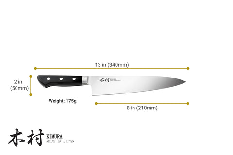 Kimura high carbon molybdenum steel edge for lasting sharpness.