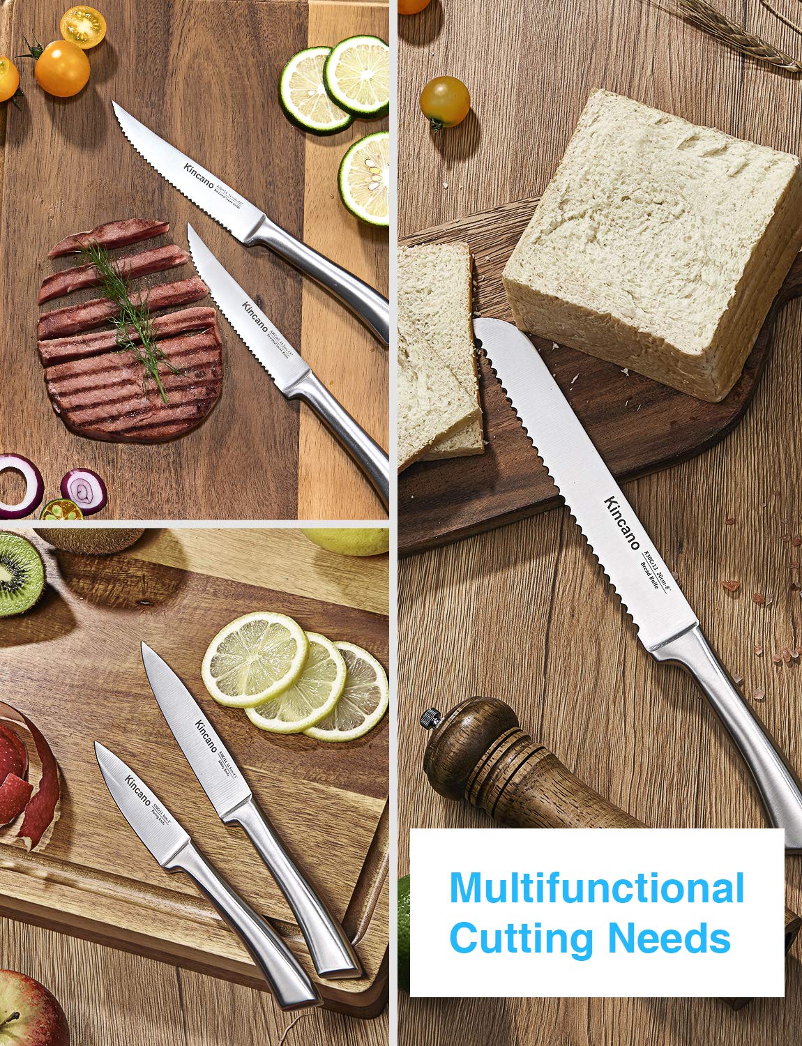 Kincano 8-inch carving knife close-up ideal for precise meat slicing.
