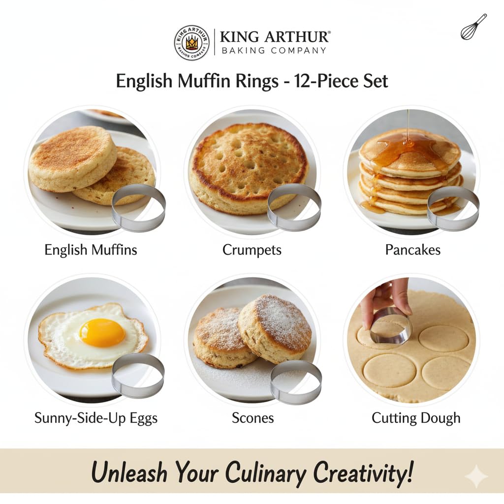 King Arthur stainless steel rings, 12-pack, ideal for batch baking.