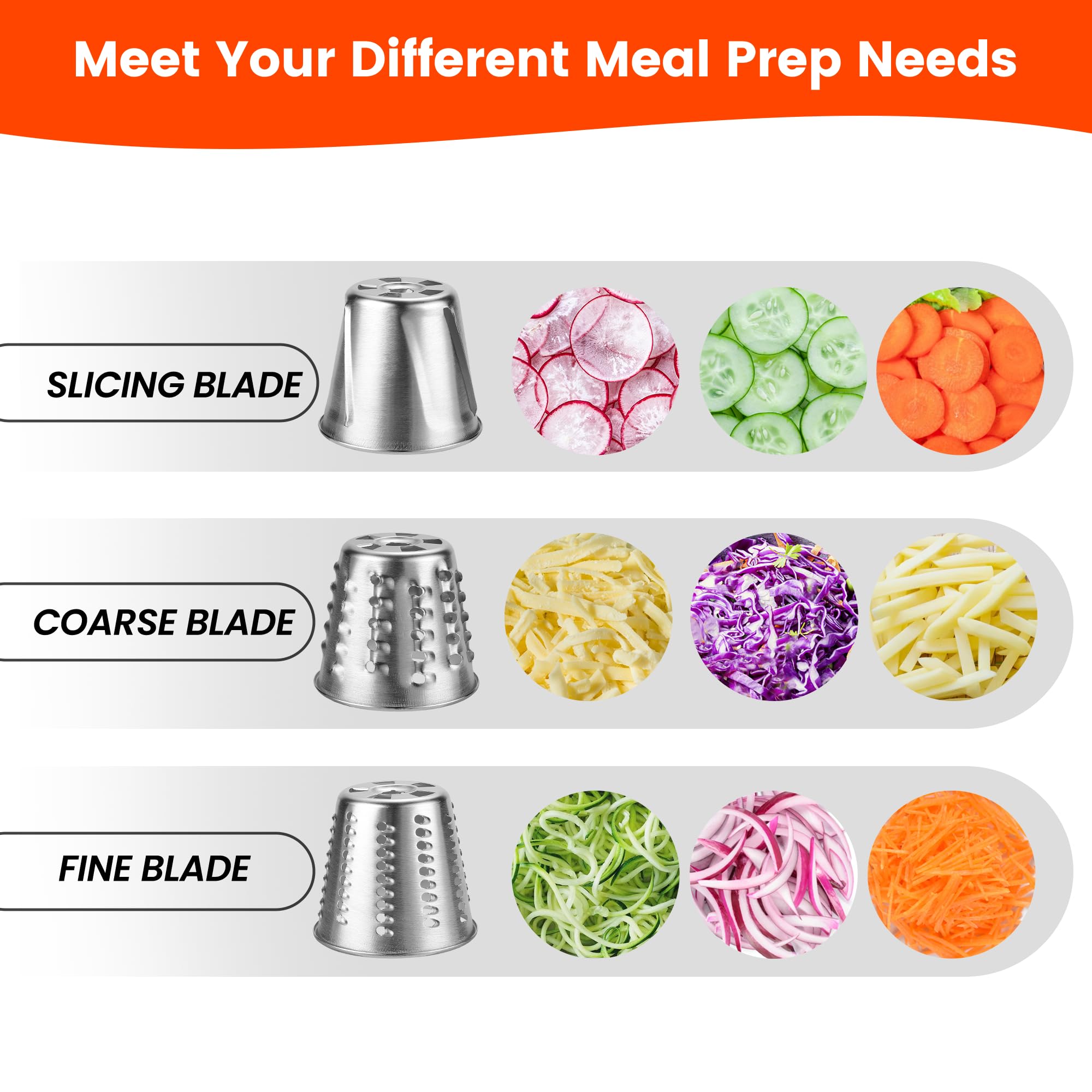 KINGEAGLE interchangeable blades enable quick, creative slicing for salads, slaws, and toppings