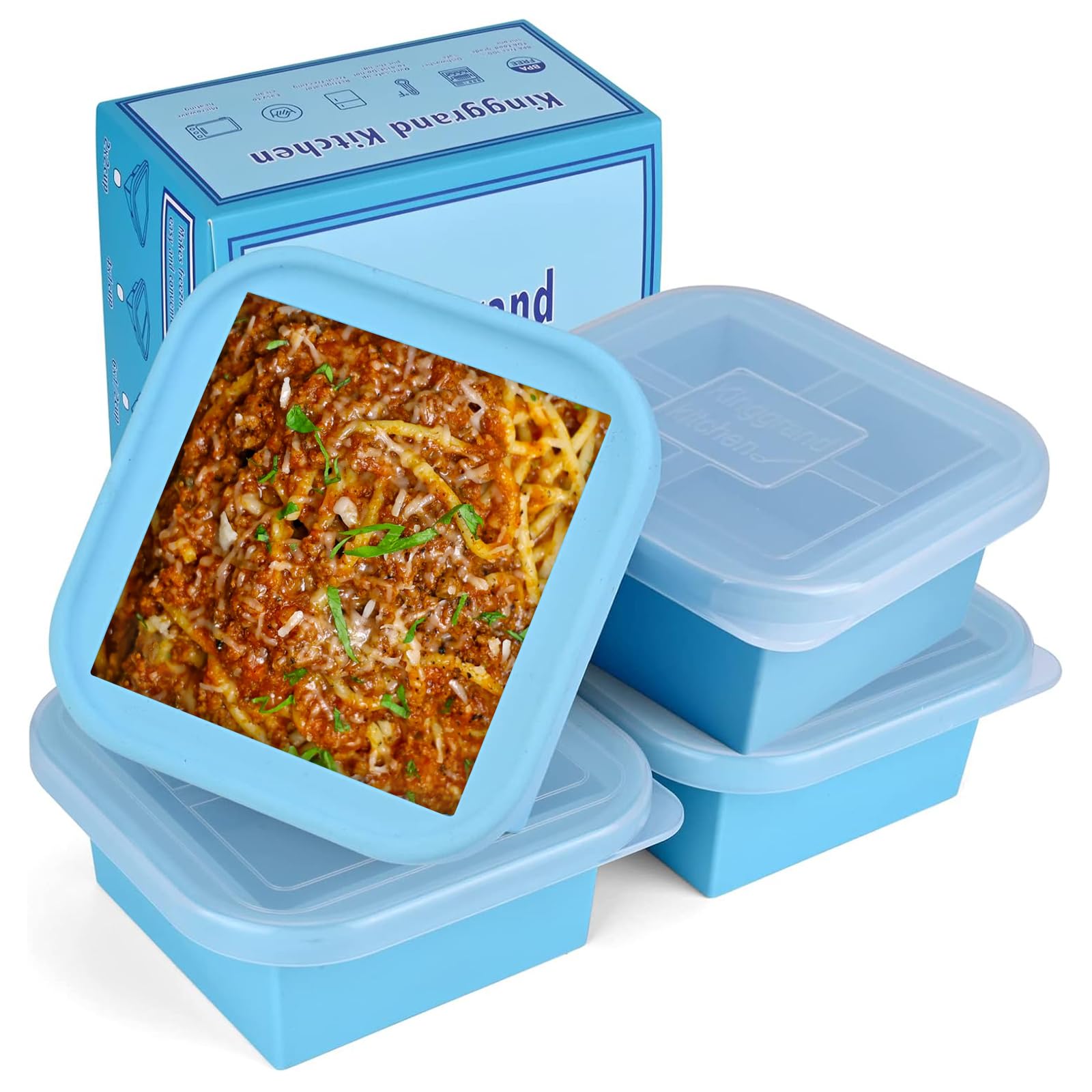 Kinggrand Kitchen silicone freezer trays with lid for organized meal prep and portion control.