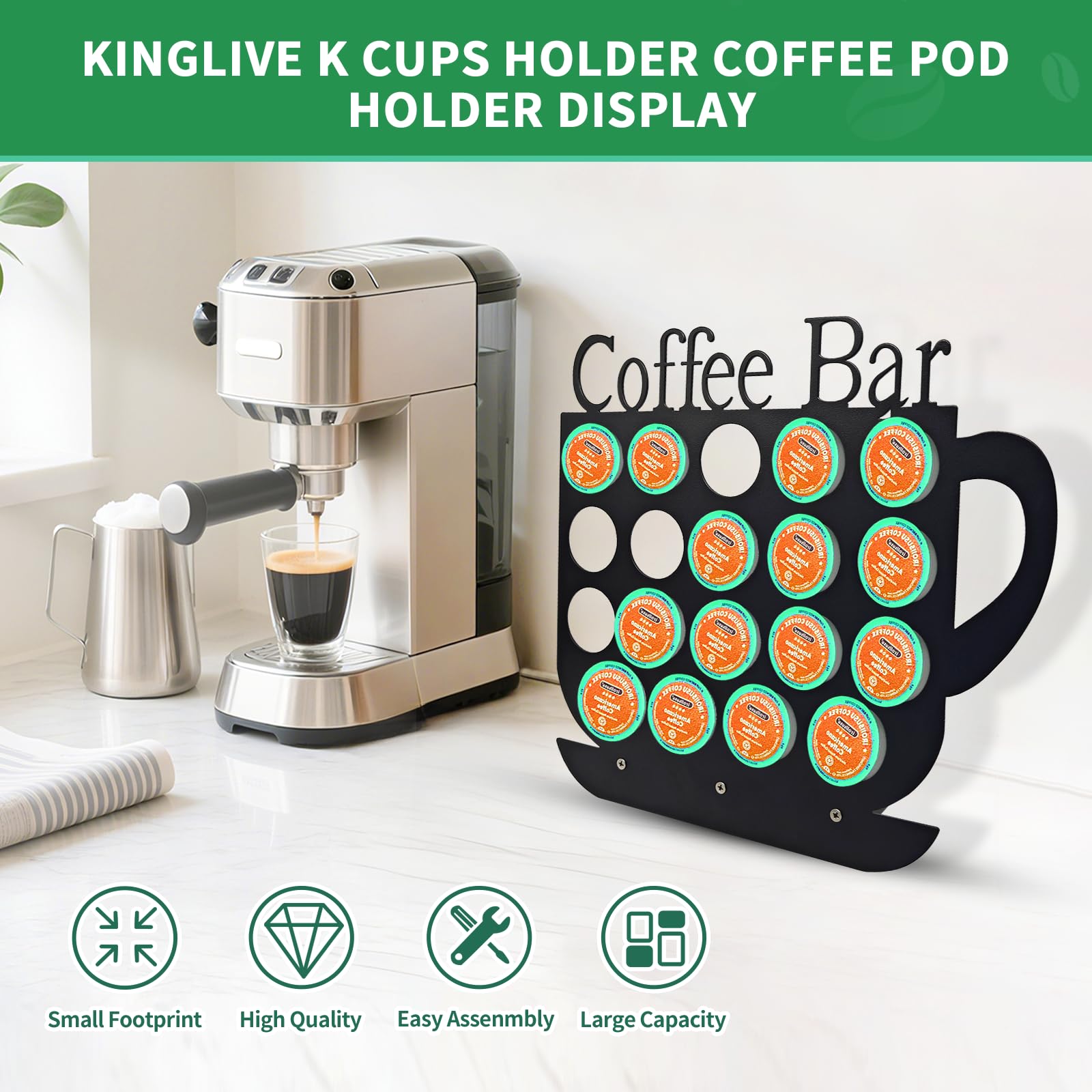 KingLive K Cups Holder compact kitchen counter unit fits on any surface.