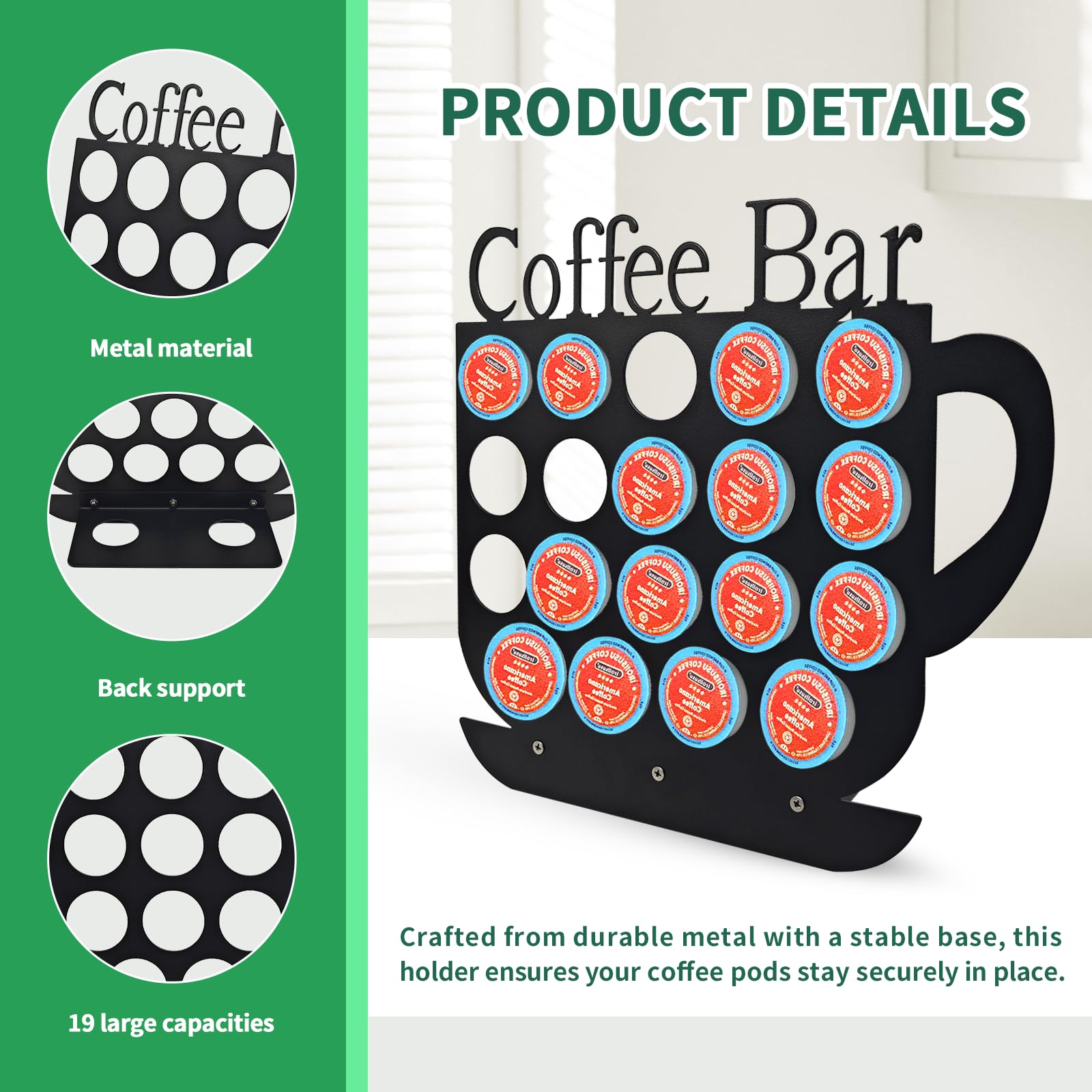 KingLive K Cups Holder vertical design saves counter space for K-cups.
