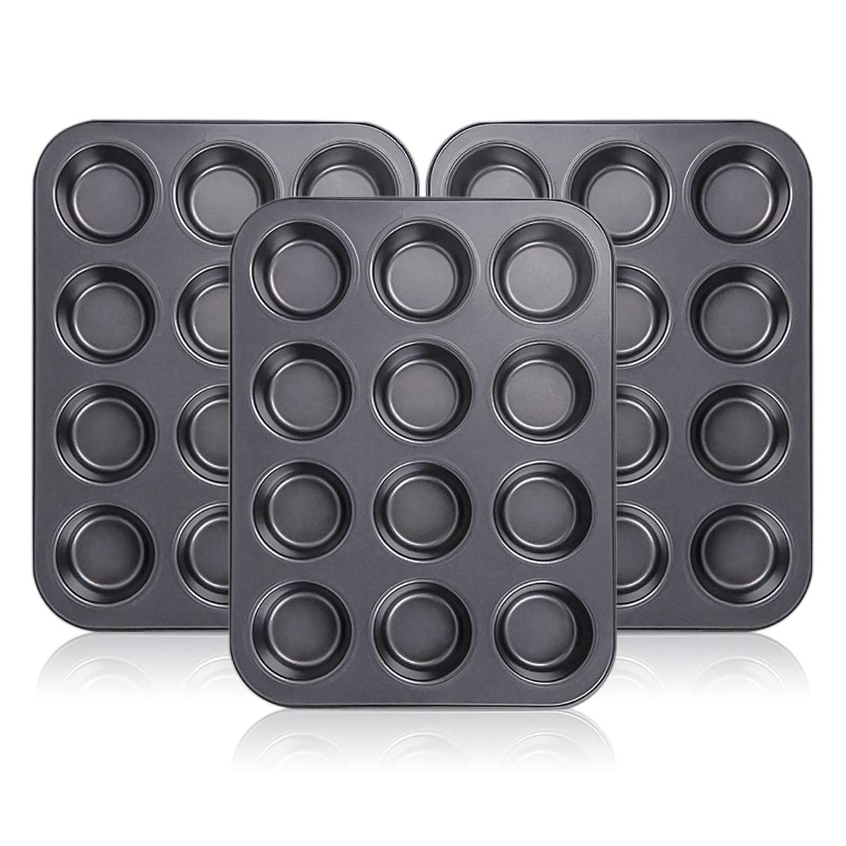 Kingrol 12-cup muffin pan with non-stick coating for easy release and cleanup