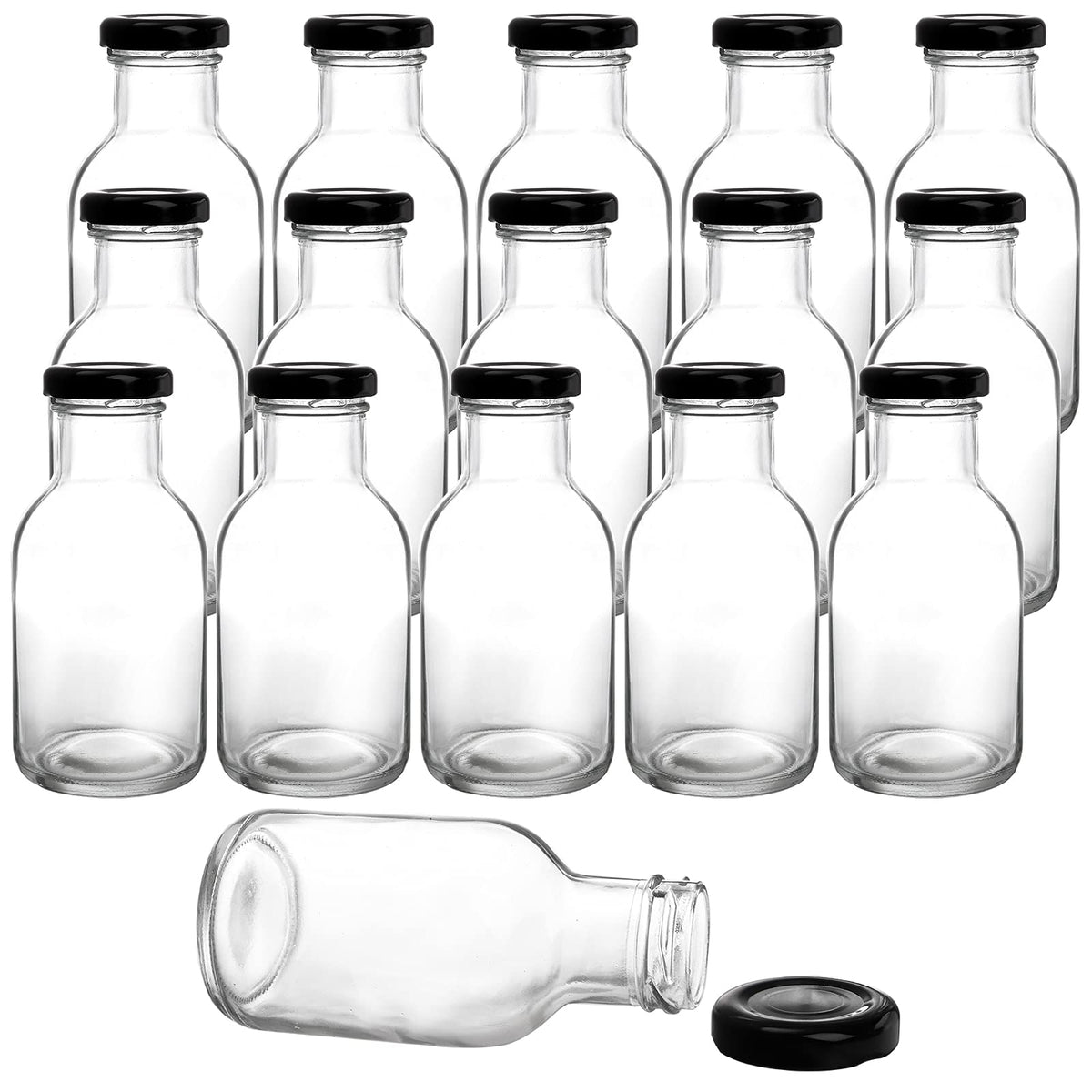 Kingrol 16-pack 8 oz glass bottles showcase clear glass for vibrant sauces.