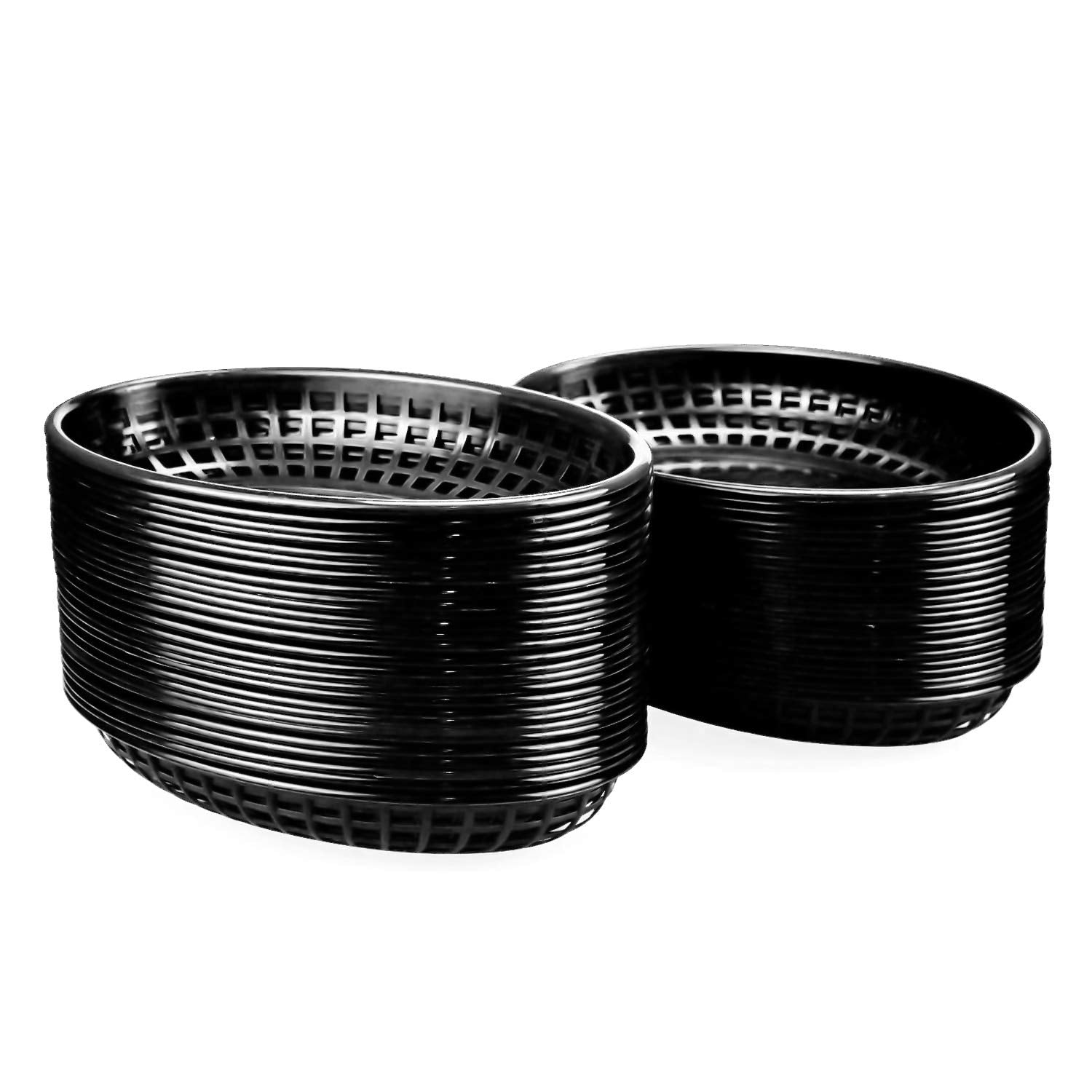 Kingrol 50-pack black oval baskets for organized, bulk food service presentation