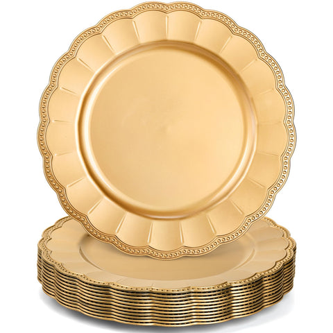 Kingrol gold 13-inch charger plate set enhances tablescapes for weddings and holidays.