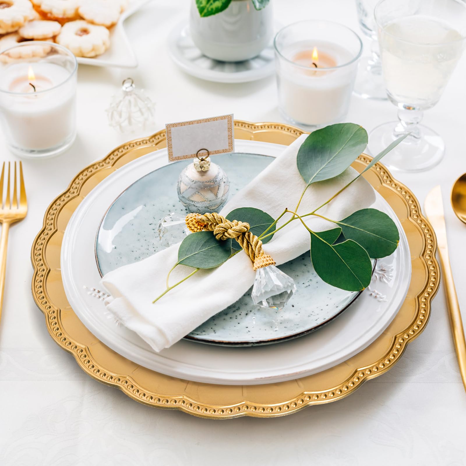 Kingrol gold charger plates ideal for weddings and events' table decor.