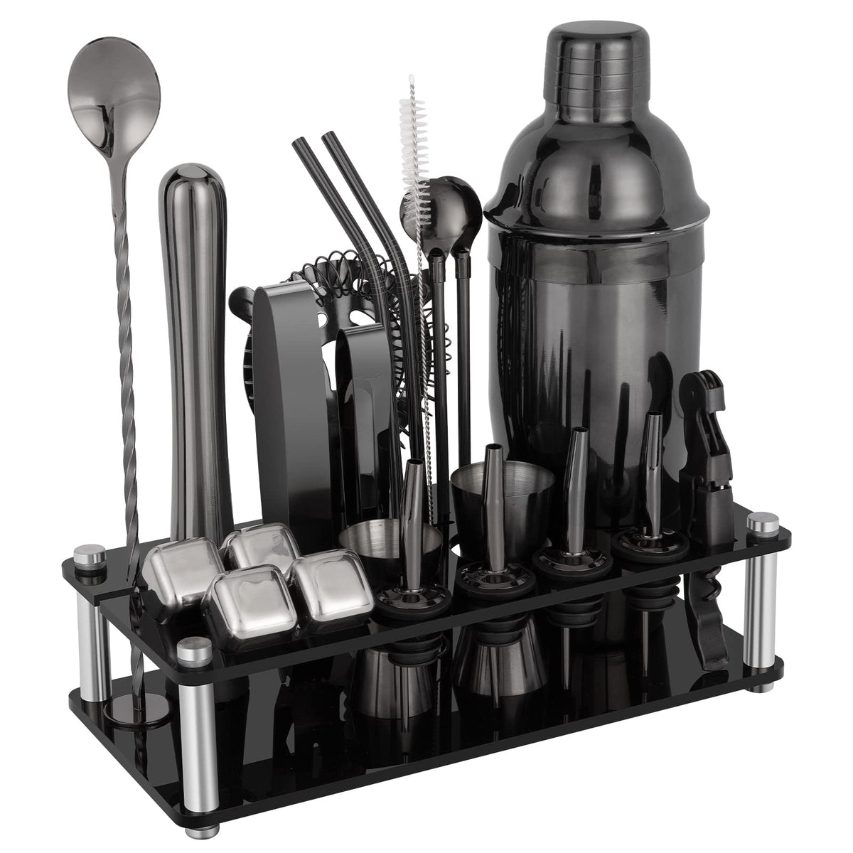 KingROW 23-piece cocktail shaker set displayed for easy home bartending.