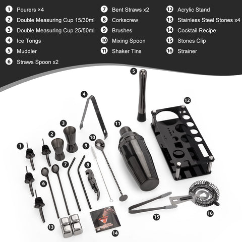 KingROW acrylic stand showcasing tools for organized, ready-to-mix cocktails.
