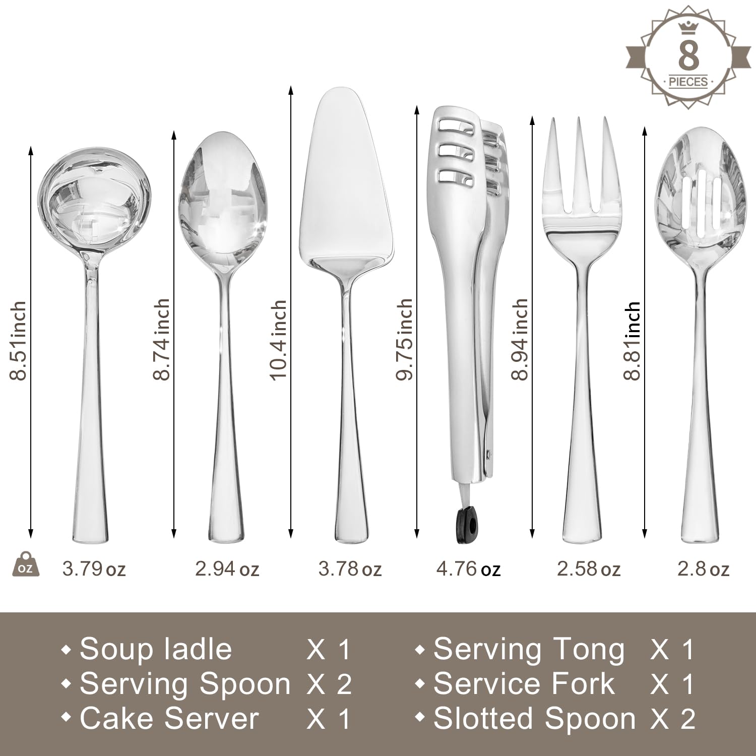 KINGSTONE 18-10 stainless steel utensils for durable, rust-resistant serving at gatherings.
