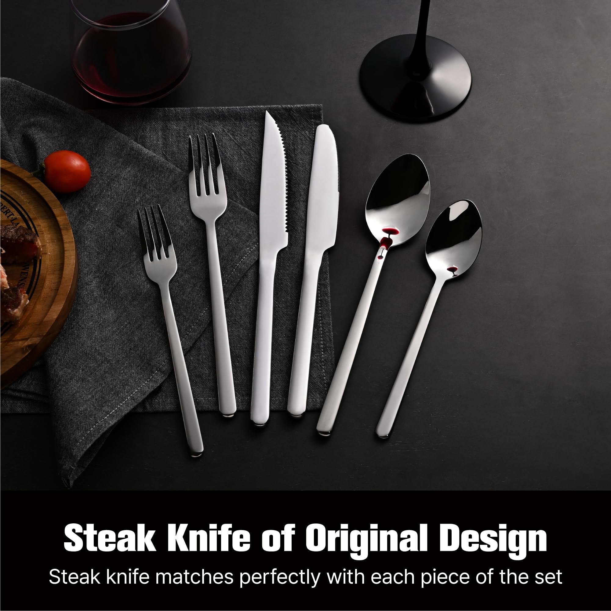 Kingstone silverware close-up highlights mirror polish and clean lines.