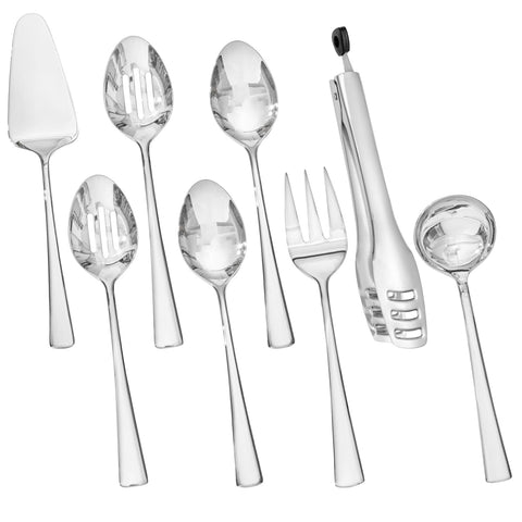 KINGSTONE 8-piece serving utensils set with polished stainless steel for elegant buffets.