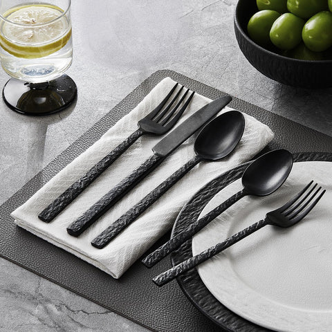 Kingstone black hammered silverware dishwasher-safe symbol for easy cleanup
