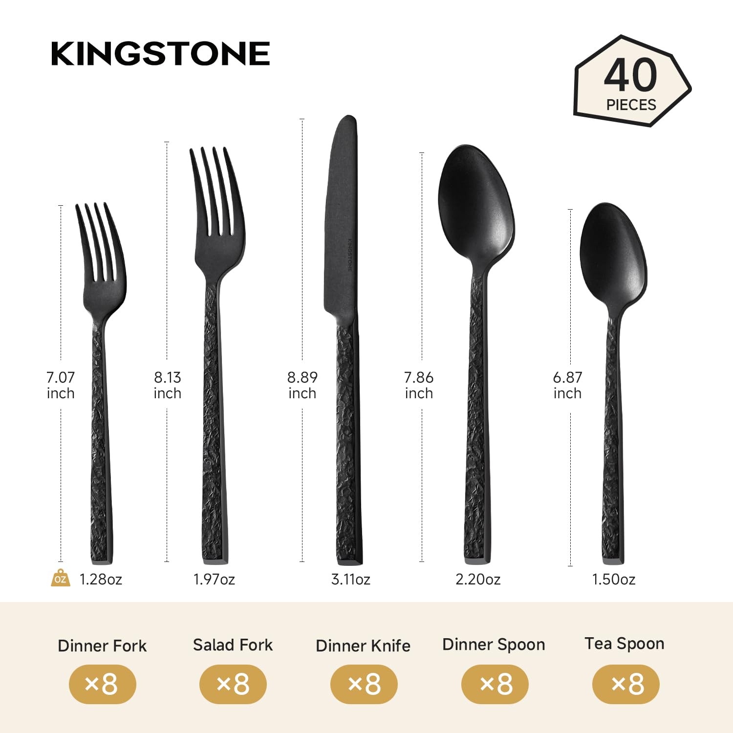 KINGSTONE black hammered dinner fork for formal and casual dining
