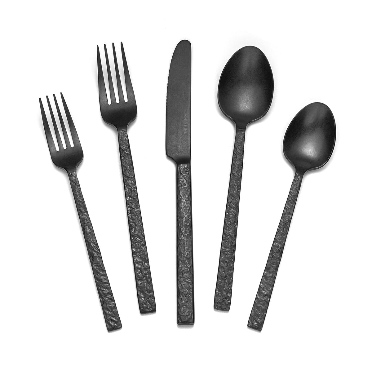 Kingstone black hammered silverware knife set for four, showcasing durable dinner knives.