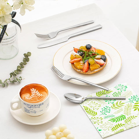 Kingstone dishwasher-safe flatware simplifies cleanup while preserving shine.