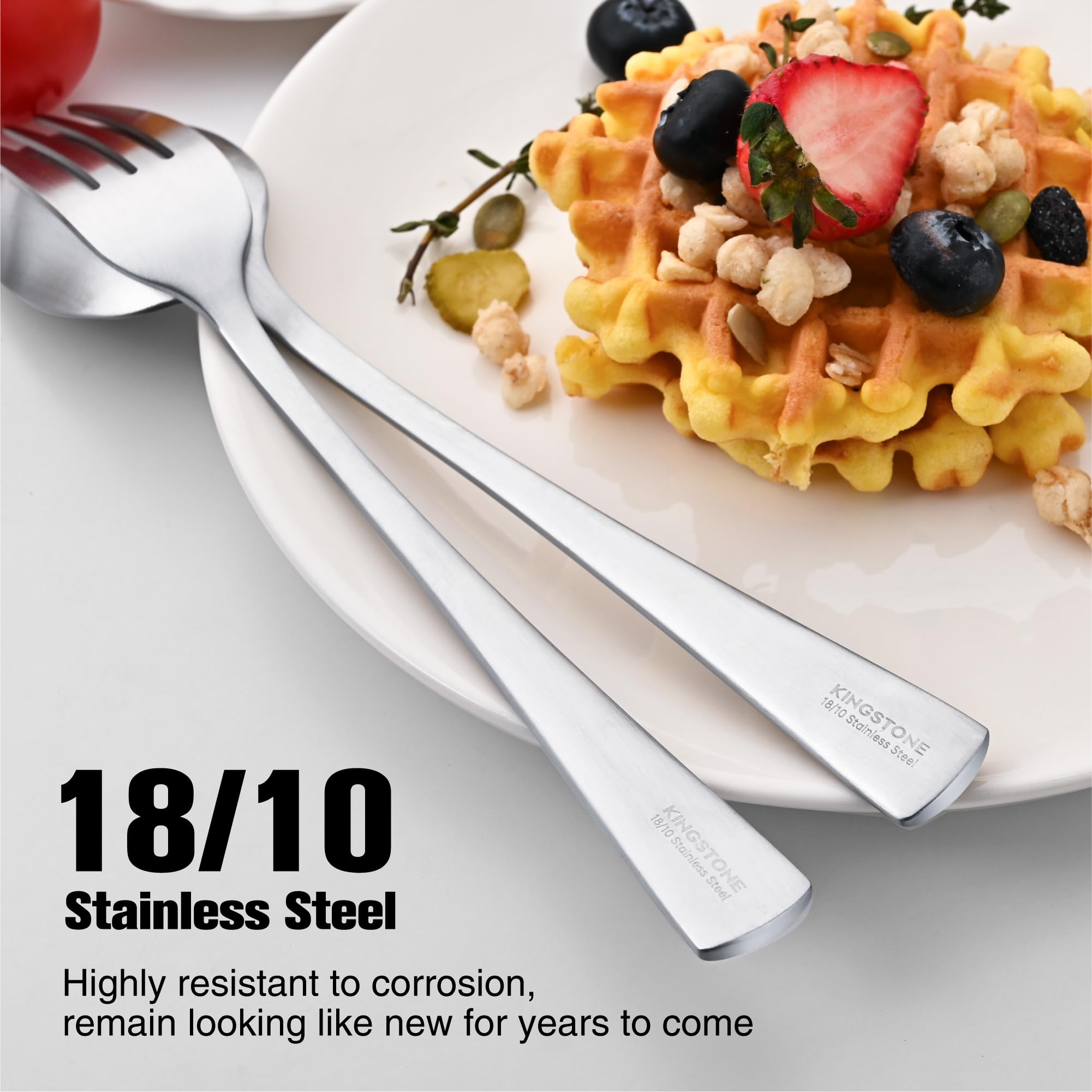 Kingstone forged stainless steel handles with ergonomic grip for comfortable meals.