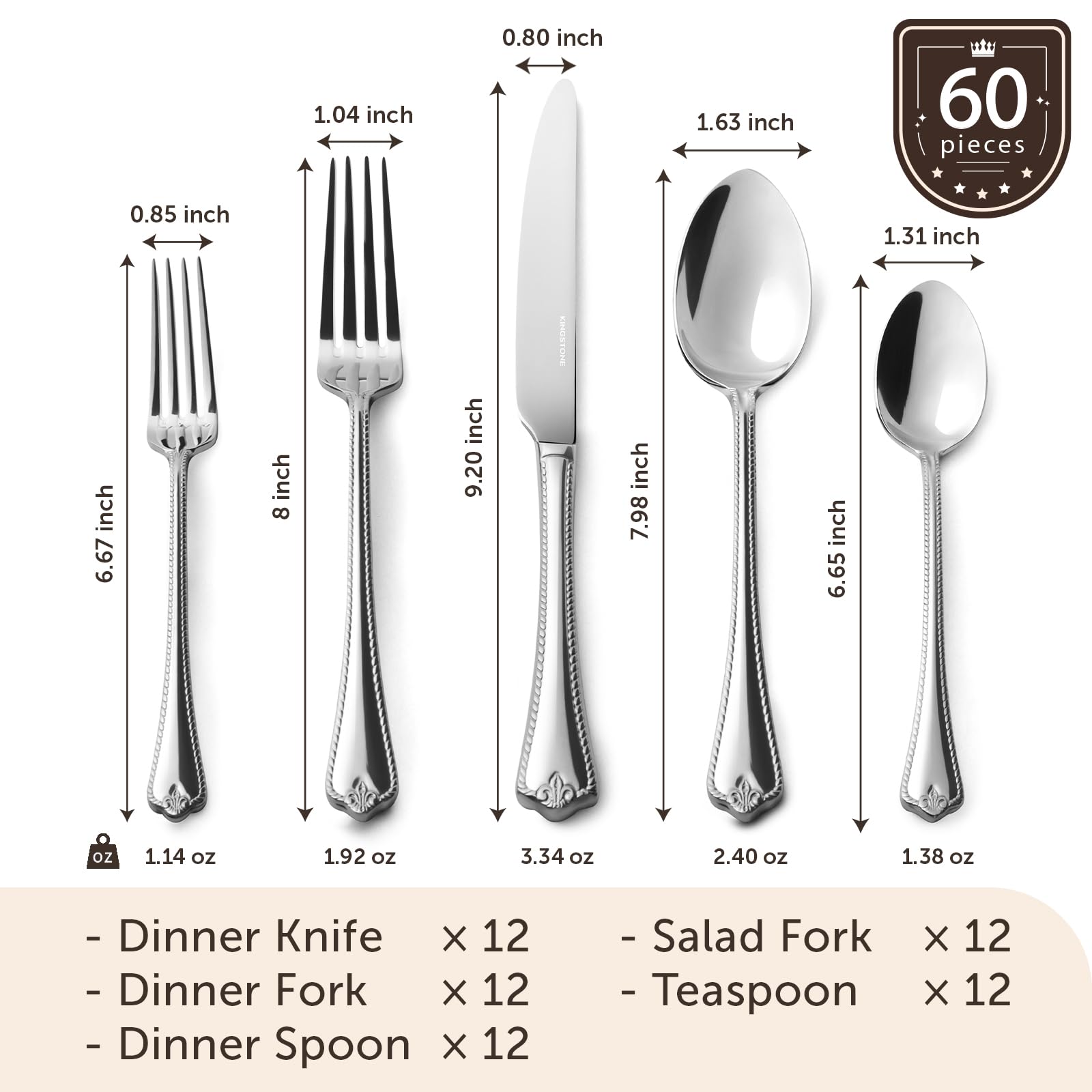 Kingstone flatware teardrop handles with beaded border for timeless elegance.