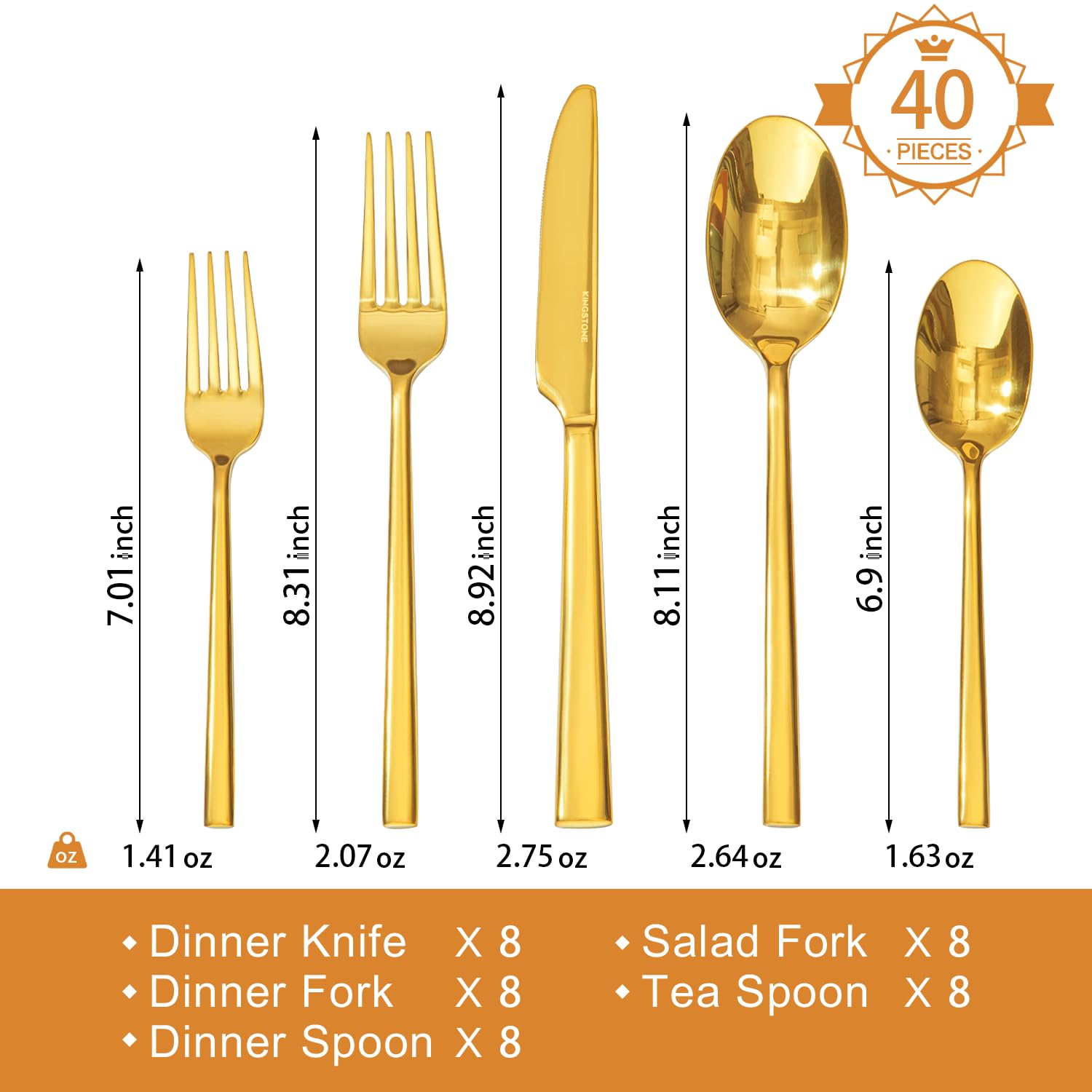 Kingstone Gold Silverware Set dinner fork with forged construction for durable formal meals