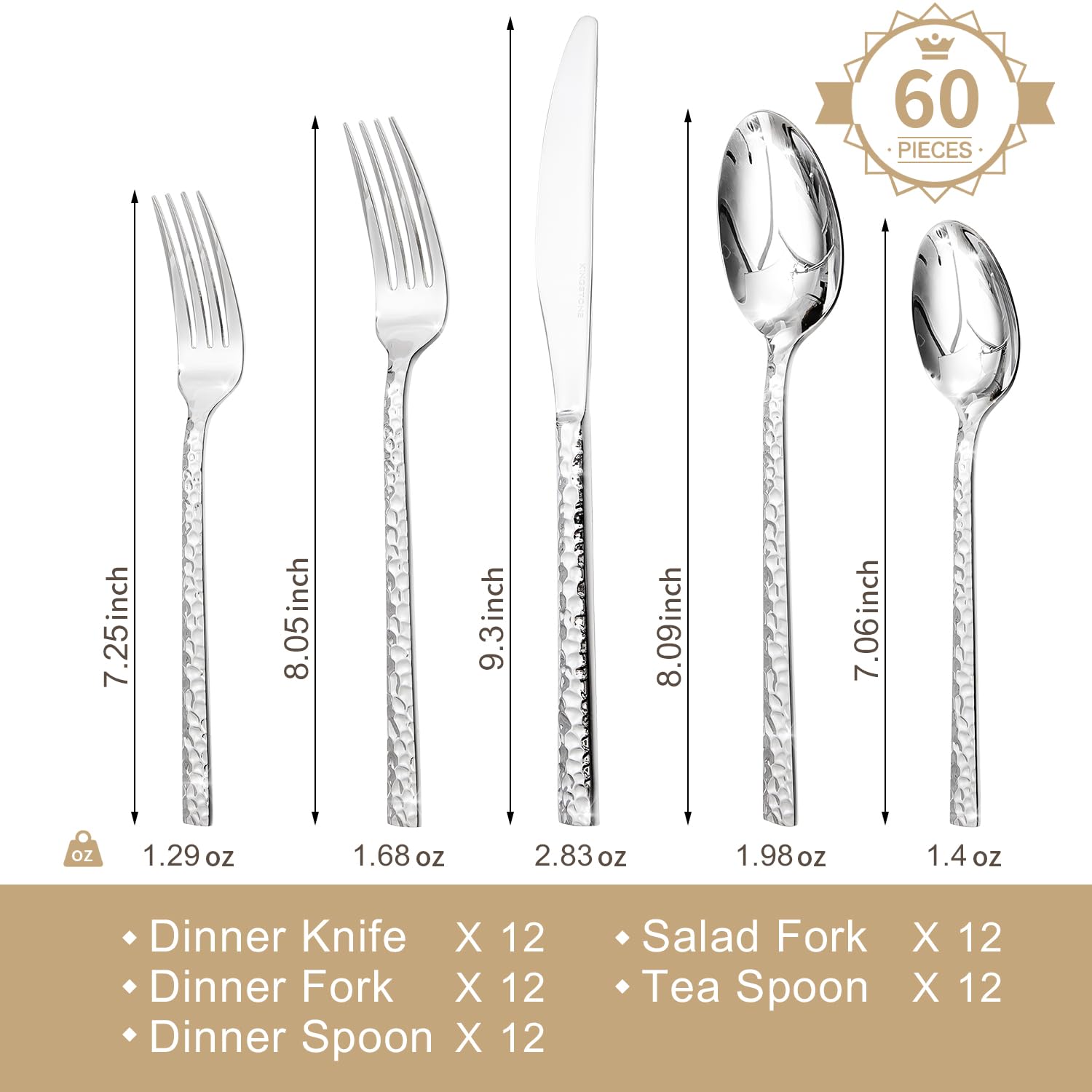 Kingstone hammered dinner forks, balanced for comfortable use.