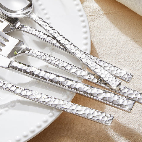 Kingstone hammered dinner spoons, generous bowls for easy scooping.