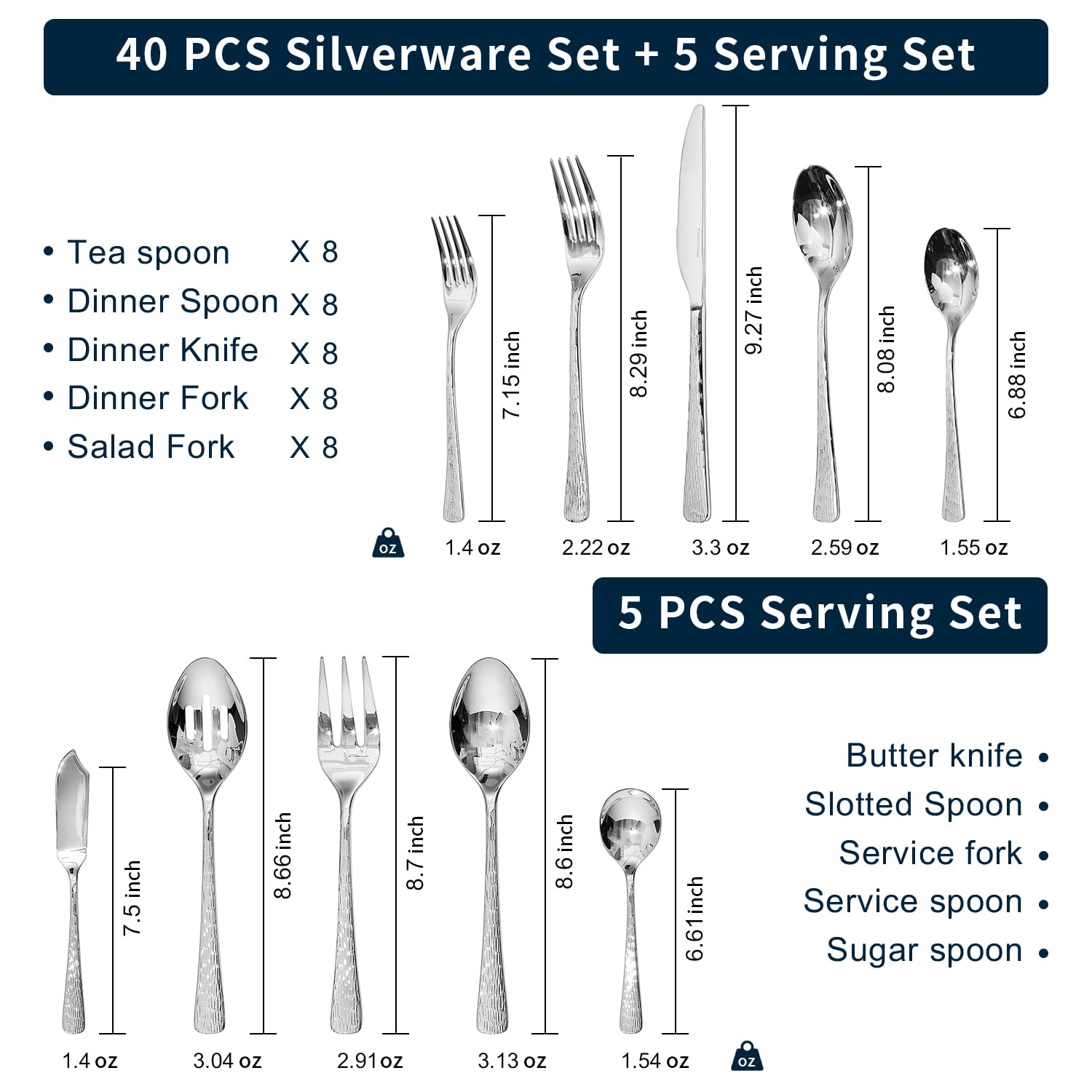 KINGSTONE hammered dinner fork with ripple handle for modern table decor
