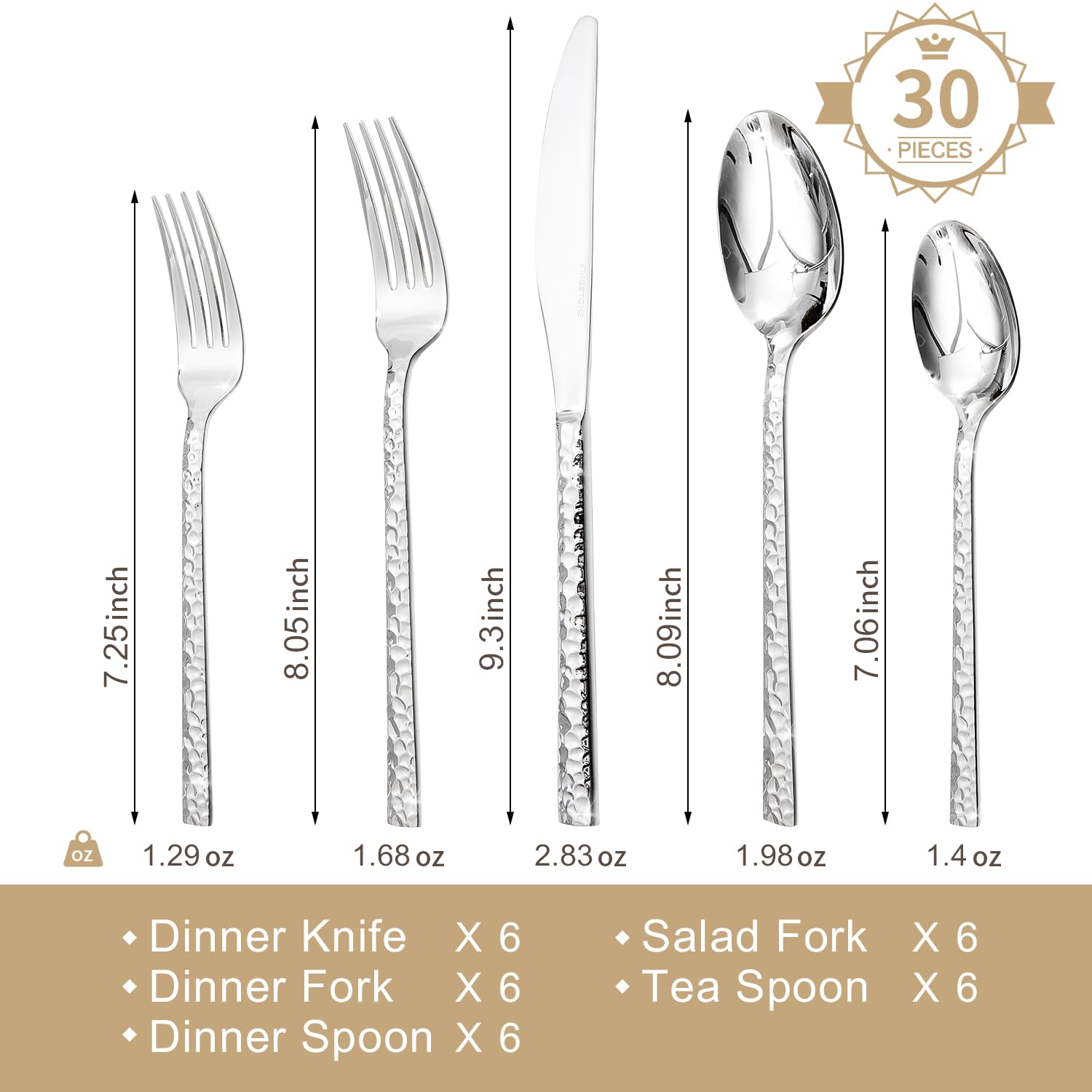 Kingstone hammered silverware set dinner forks, balanced grip for comfortable dining