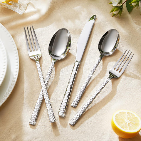 Kingstone hammered silverware set teaspoons, ideal for stirring beverages and desserts