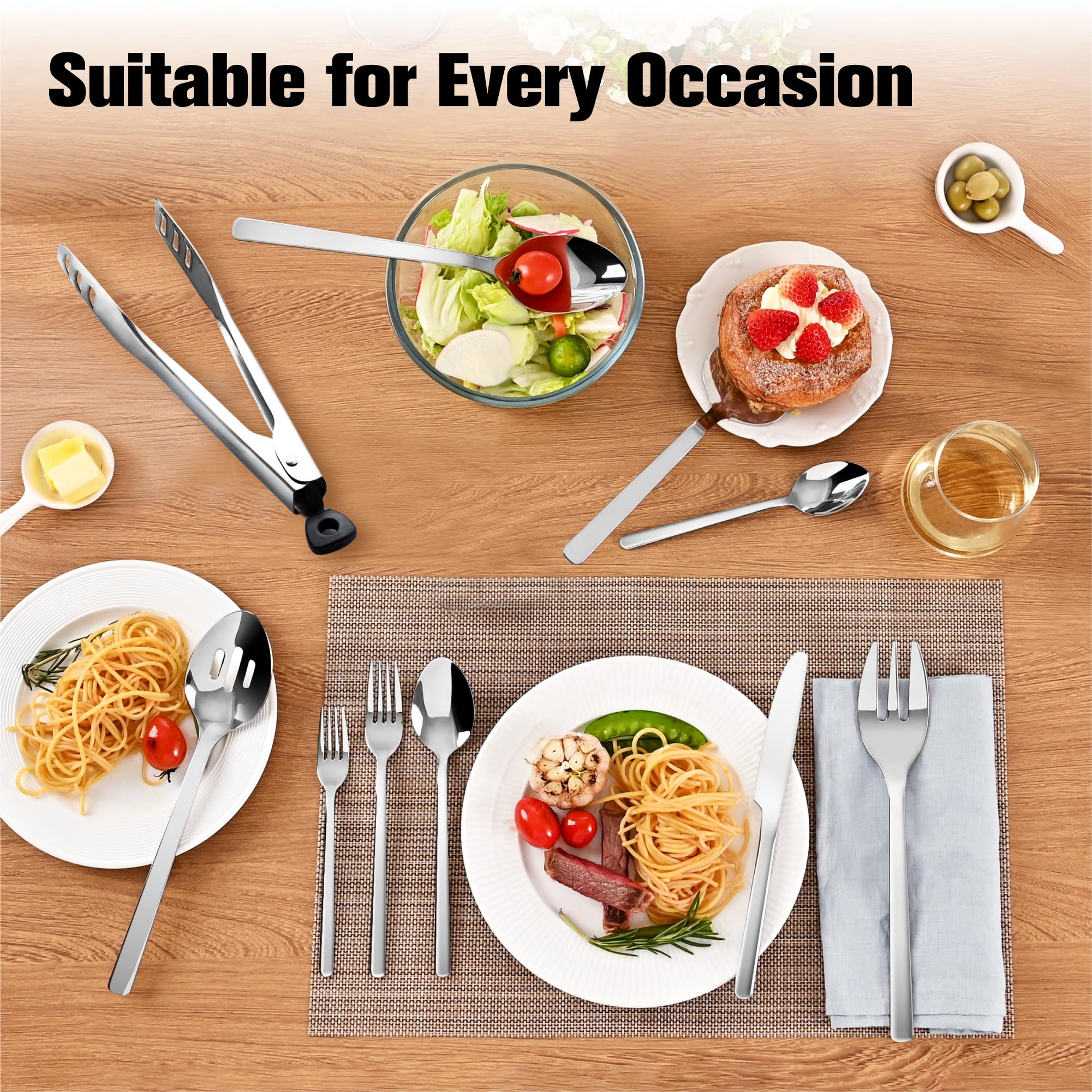 Kingstone perfectly balanced flatware weight enhances handling during meals.