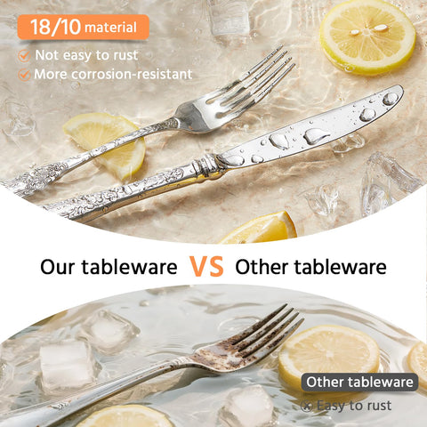 KINGSTONE service-for-eight flatware set ideal for family dinners and gatherings.