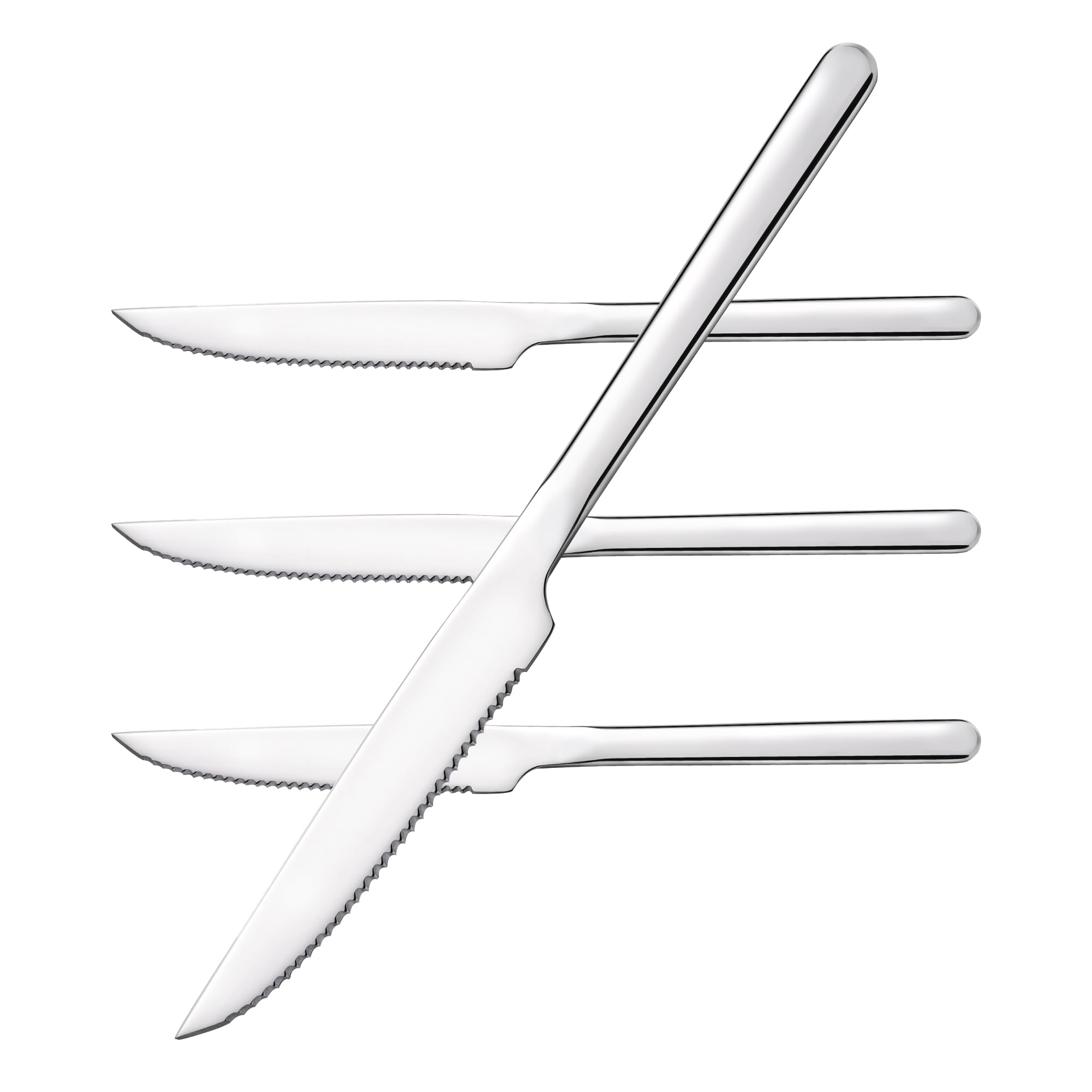 KINGSTONE sharp steak knives 4pc full-serrated blade for quick, clean cuts at dinner.