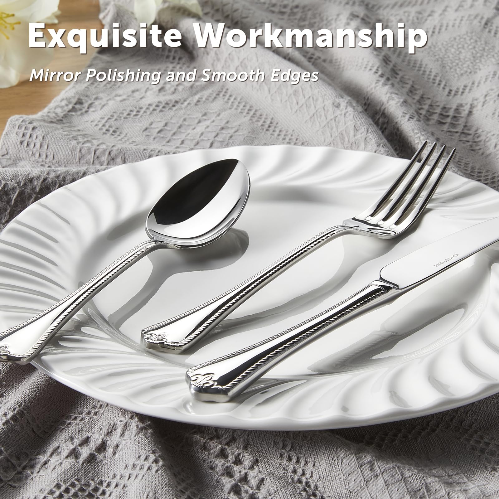 Kingstone service-for-8 arrangement ready for entertaining gatherings