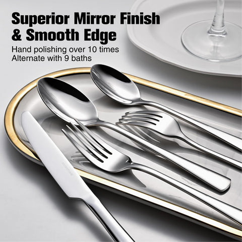 Kingstone dinner spoons glowing with a mirror finish for elegant dining