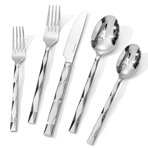 Kingstone silverware set with diamond-cut pattern for elegant dining and entertaining.