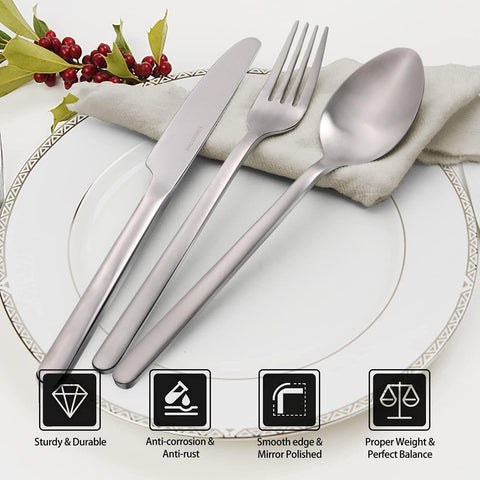 KINGSTONE silverware set mirror-polished finish enhancing elegant dining aesthetics.