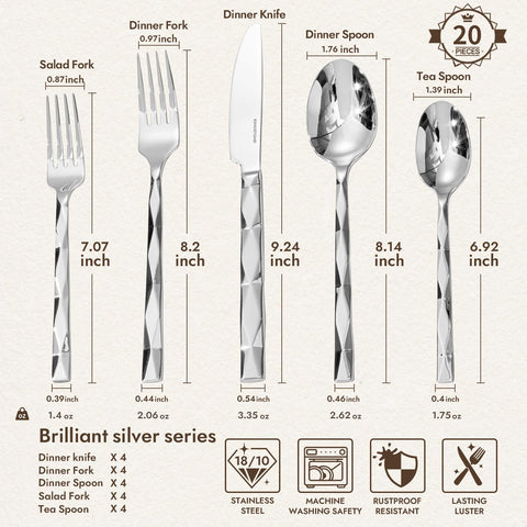 The 20-piece service for four ensures complete place settings for gatherings.