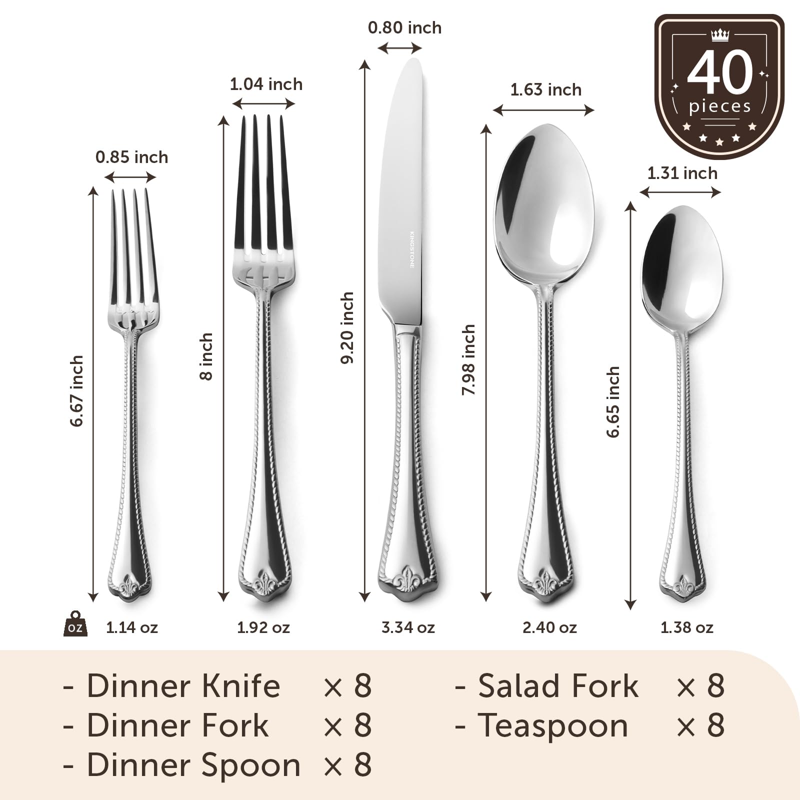 Kingstone teardrop-handle silverware with classic vintage pattern for elegant tables