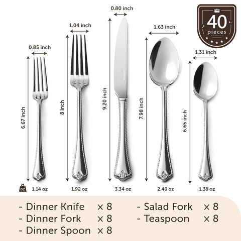 Kingstone teardrop-handle silverware with classic vintage pattern for elegant tables