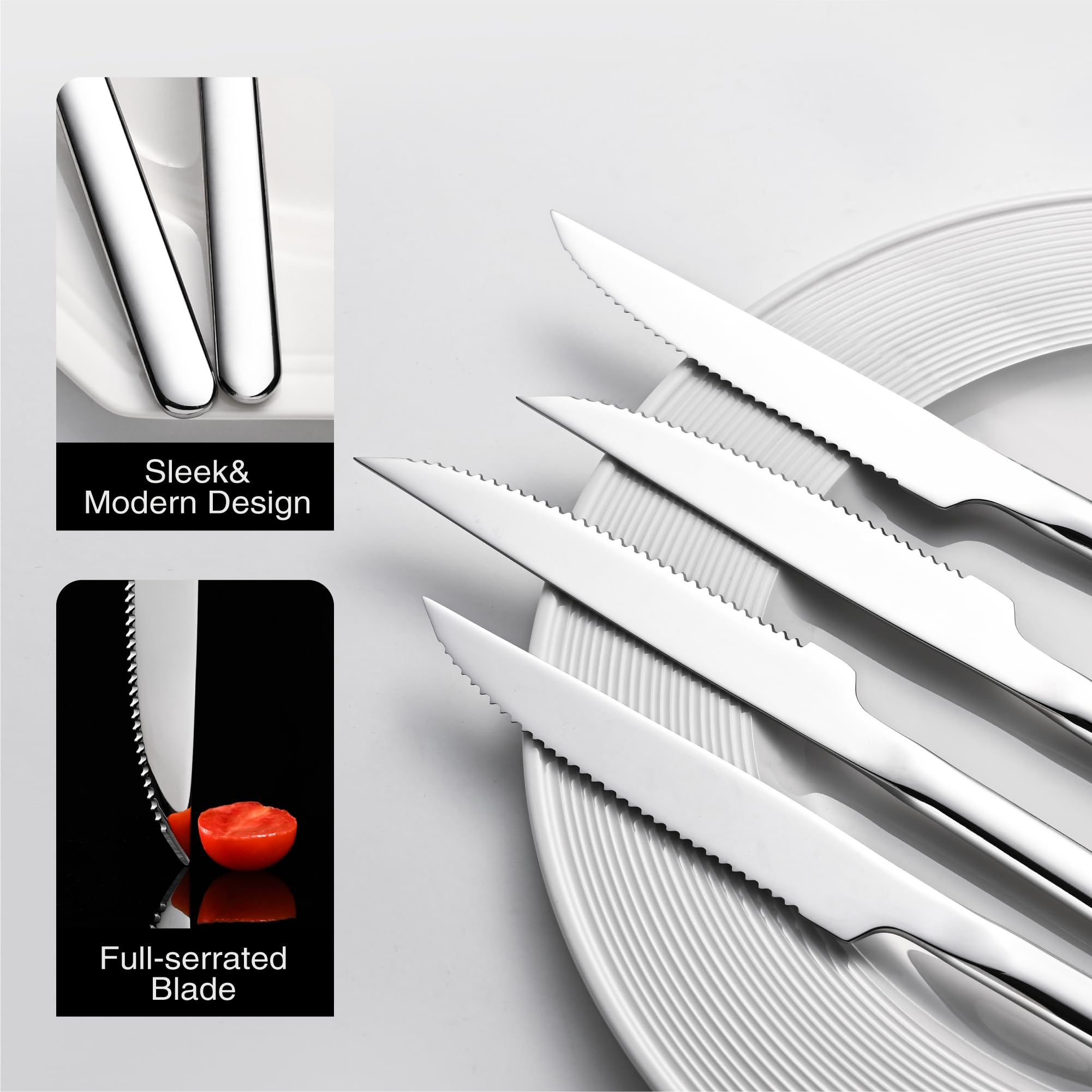 KINGSTONE steak knives feature modern, sleek design that complements any tableware.