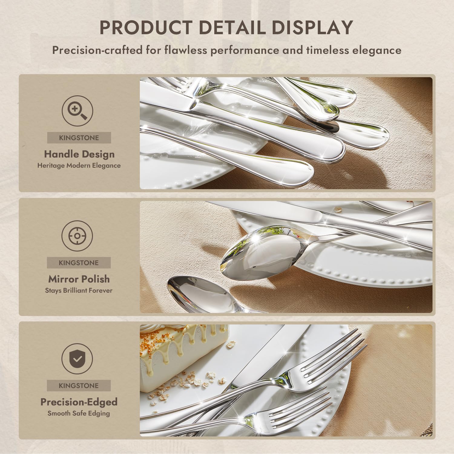 Kingstone teardrop silverware dinner knife with robust stainless steel.