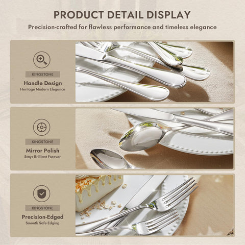 Kingstone teardrop silverware dinner knife with robust stainless steel.