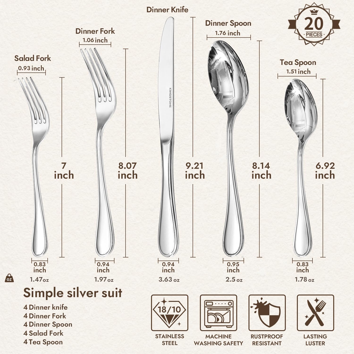 Kingstone teardrop silverware salad fork, comfortable grip and polished finish.