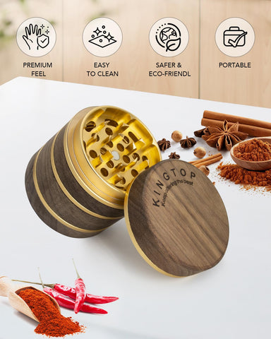 Durable construction combining walnut and aluminum in the KINGTOP grinder