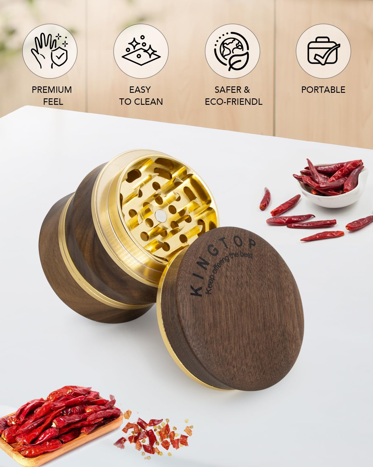 KINGTOP aluminum construction with walnut wood blends durability and style