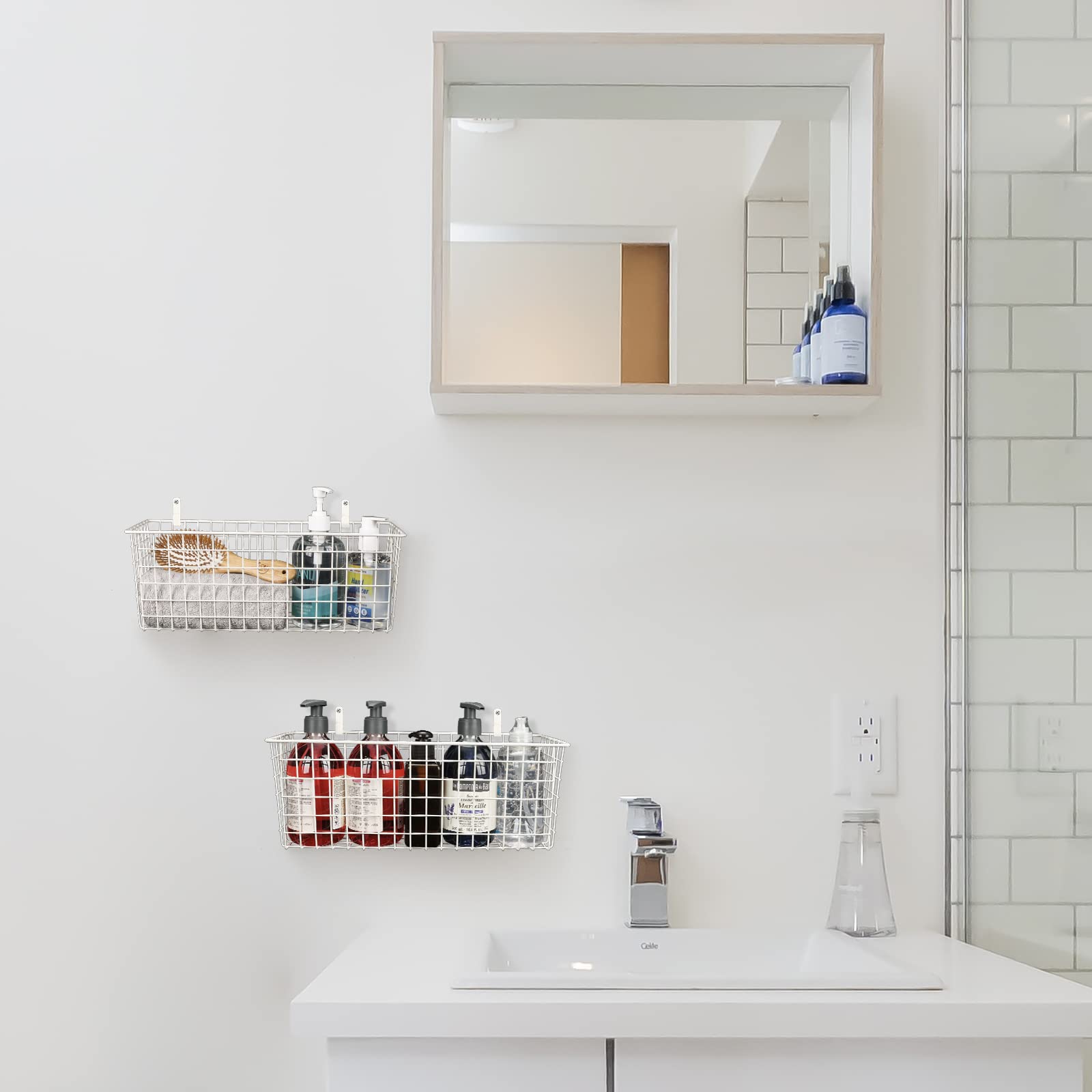 KINLINK pantry storage basket holds snacks and jars for easy access.