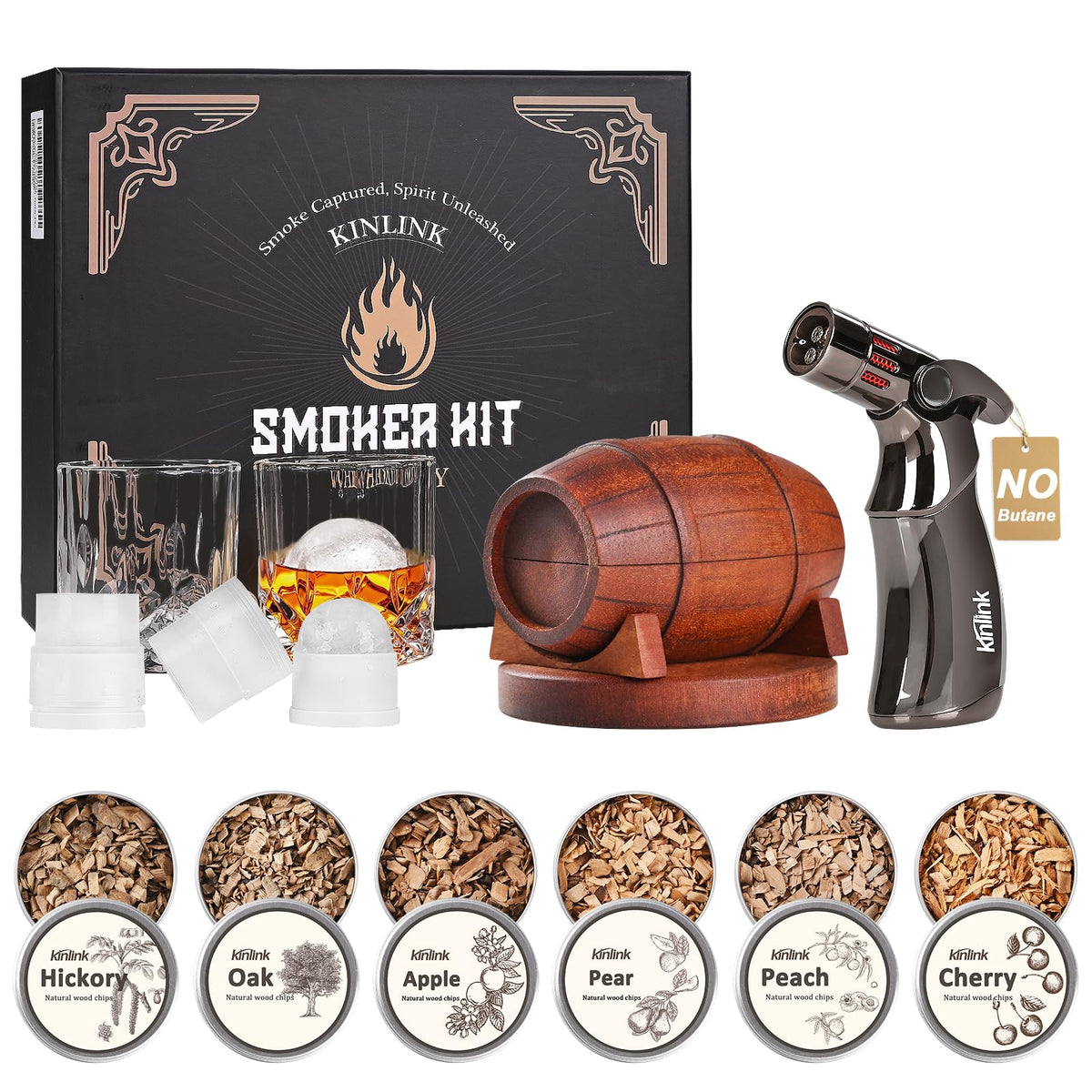 KINLINK whiskey smoker kit with torch for elevated home bartending.