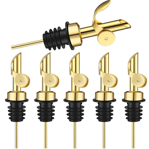 Kinlop six-pack weighted pourers in gold for drip-free, precise pours.