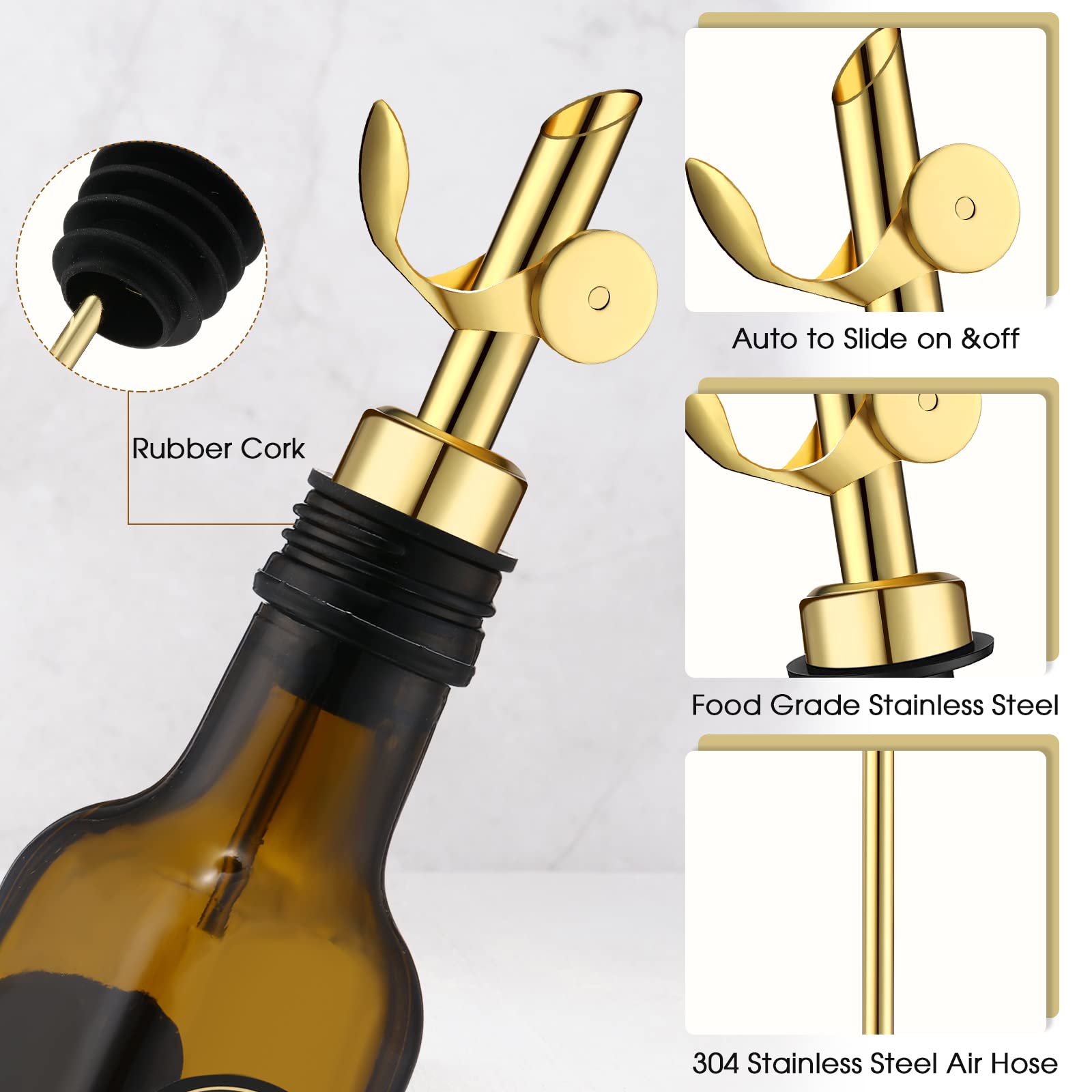 Kinlop olive oil bottle pourer mounted on a bottle for versatile kitchen use.
